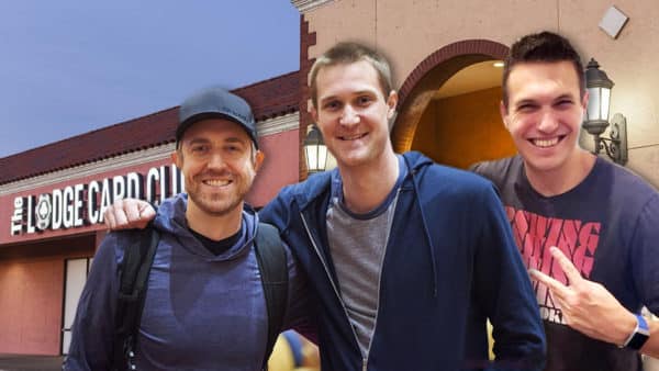 doug polk brad owen and andrew neeme in front of the lodge card club